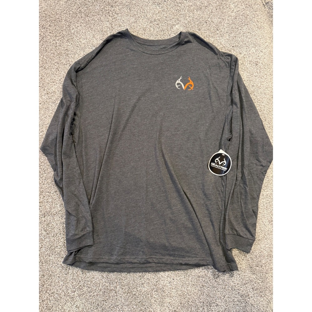 Realtree Long Sleeve Shirt Mens 2XL Gray American Flag Camo Logo Graphic Tee NWT